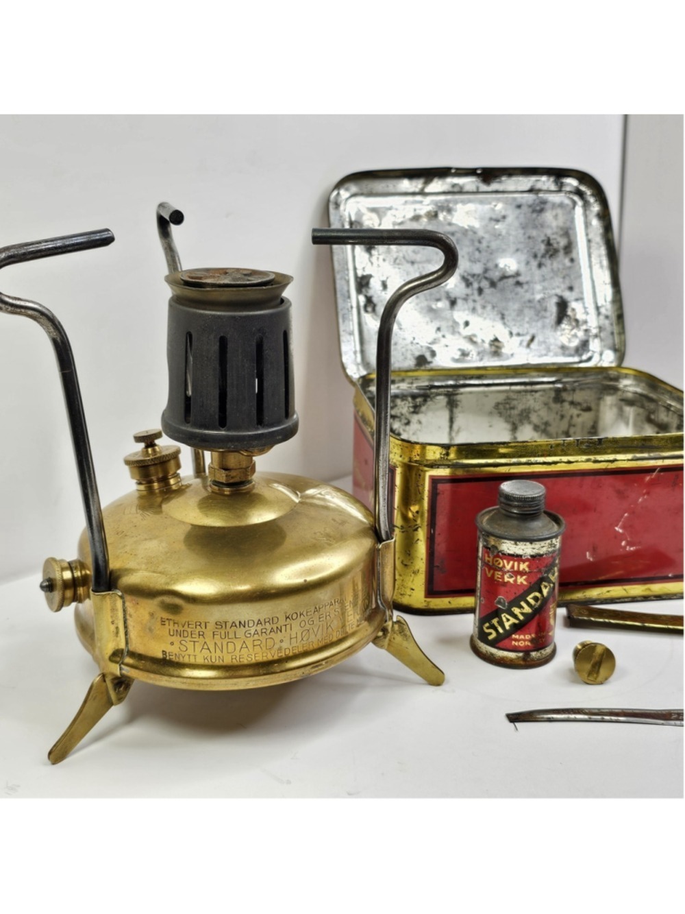 Vintage Primus No. 41 Brass Camp Stove Høvik Verk Norway w/ Tin Case For Parts